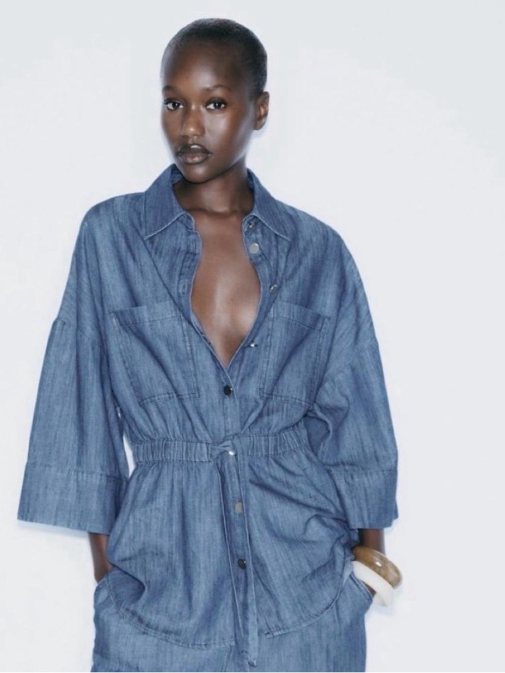 Zara Blue Denim Overalls Jumpsuit